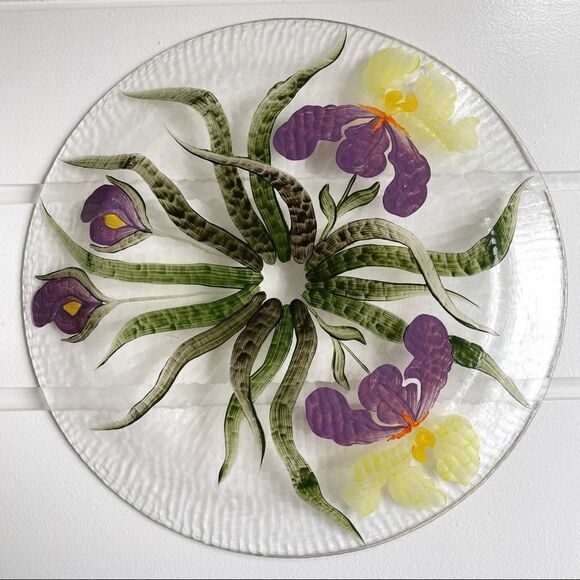 Other - Decorative Fused Glass Painted Floral Glass Dinner Plate 12.5"